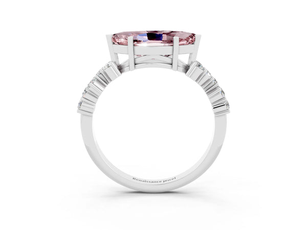 Silver Marquise Cut Diamond Cluster Pavé Band with Four-Prong Setting