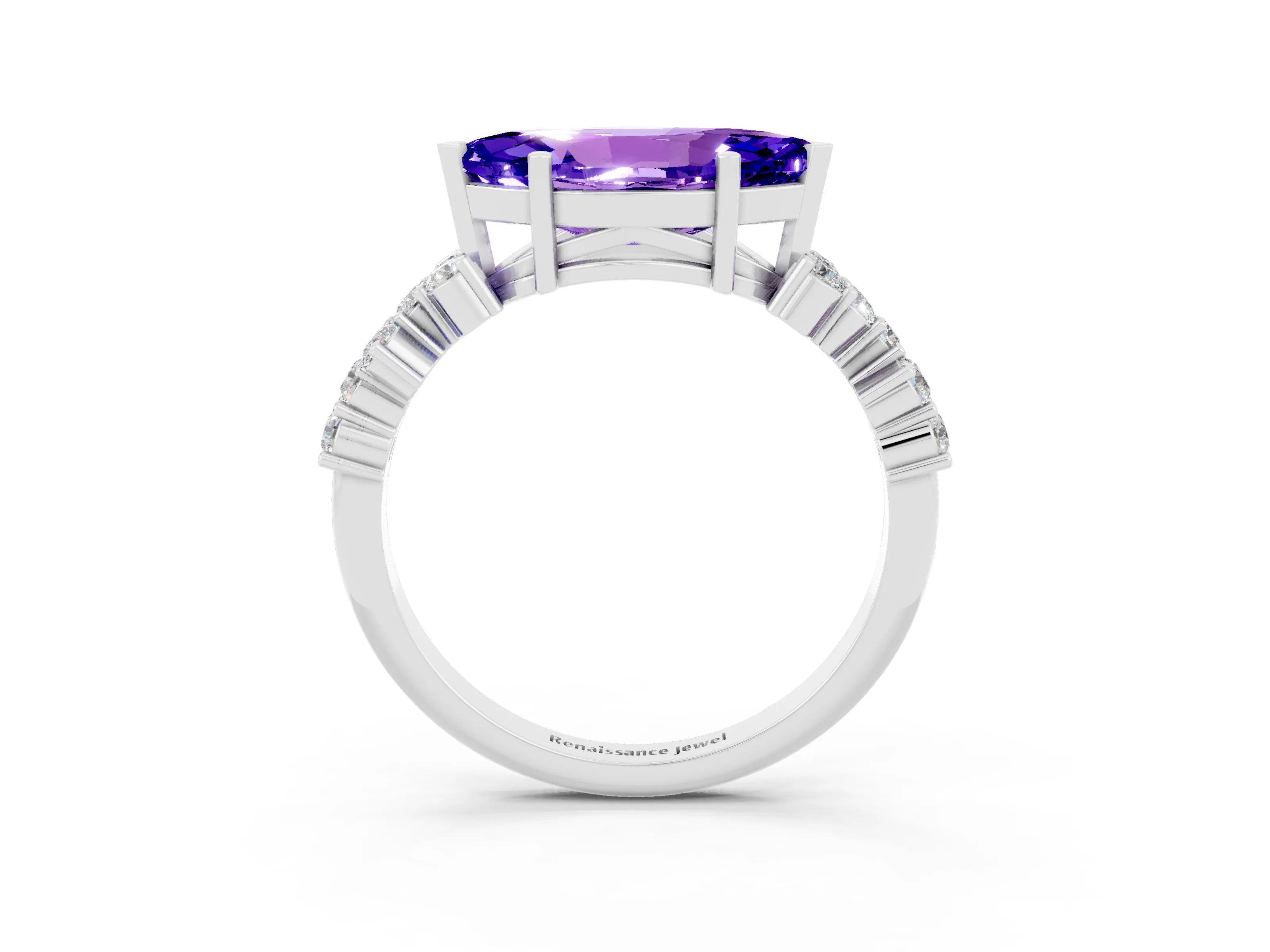 White gold Marquise Cut Diamond Cluster Pavé Band with Four-Prong Setting_3