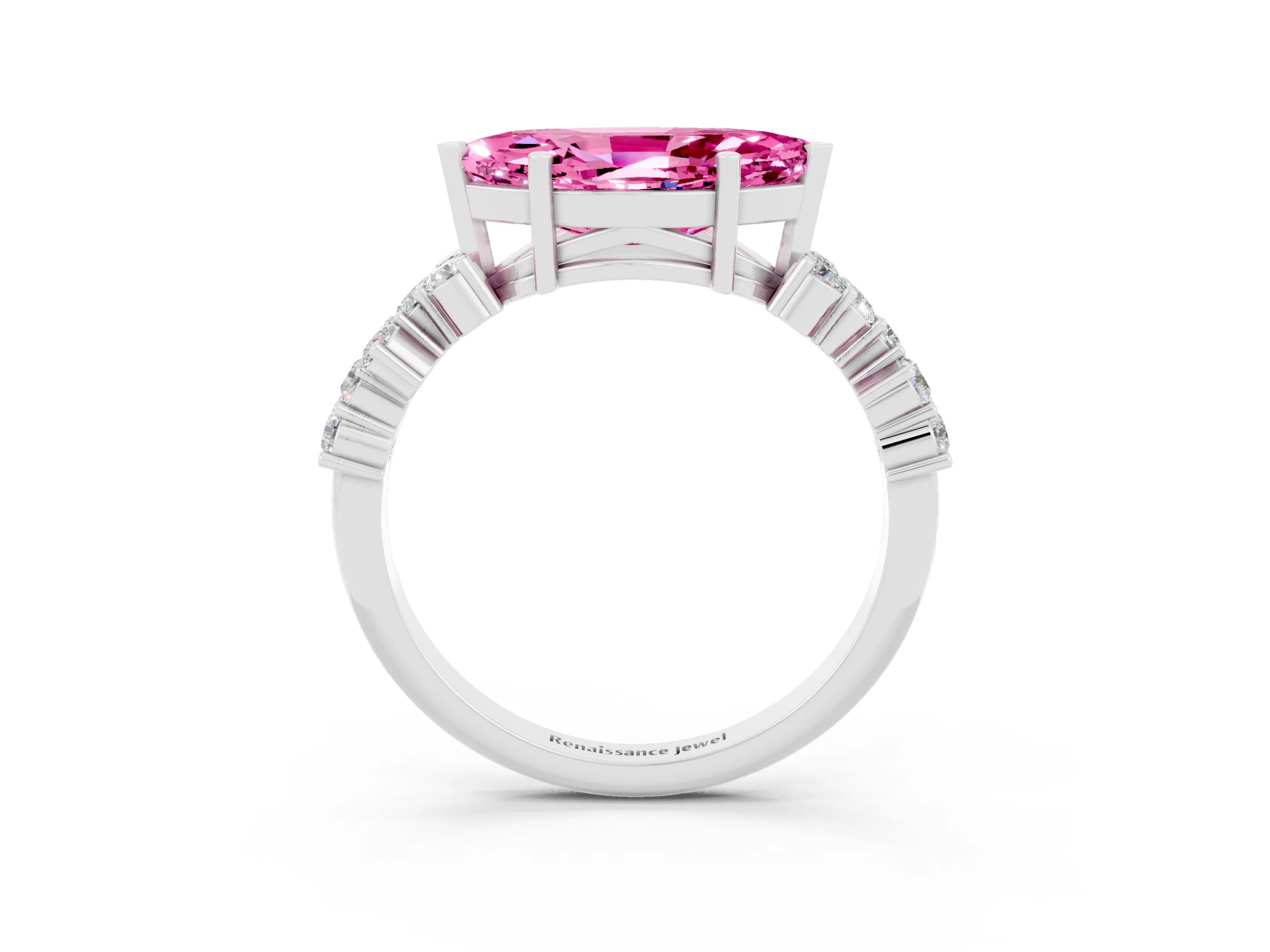 White gold Marquise Cut Diamond Cluster Pavé Band with Four-Prong Setting_3