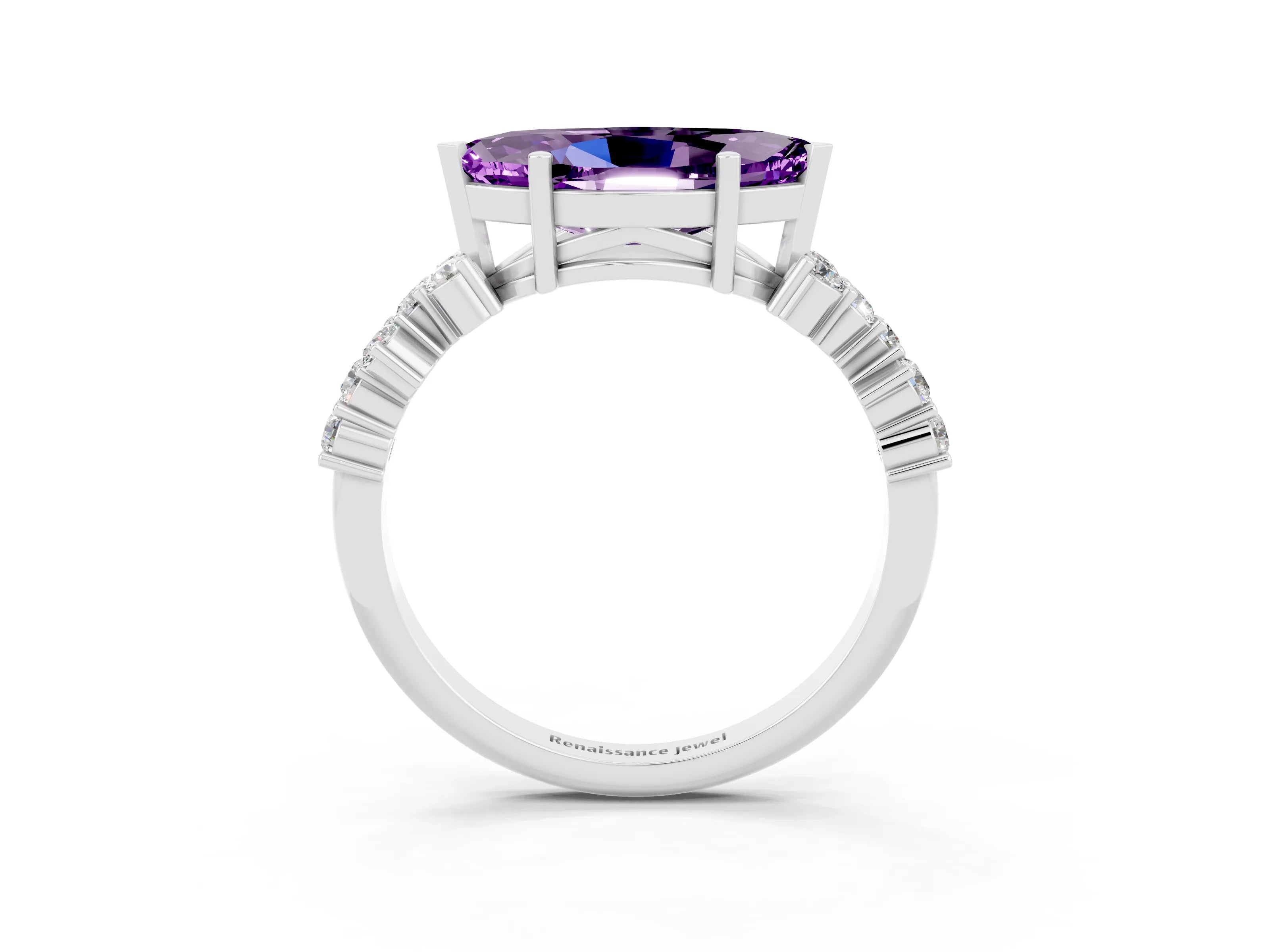 White gold Marquise Cut Diamond Cluster Pavé Band with Four-Prong Setting_3