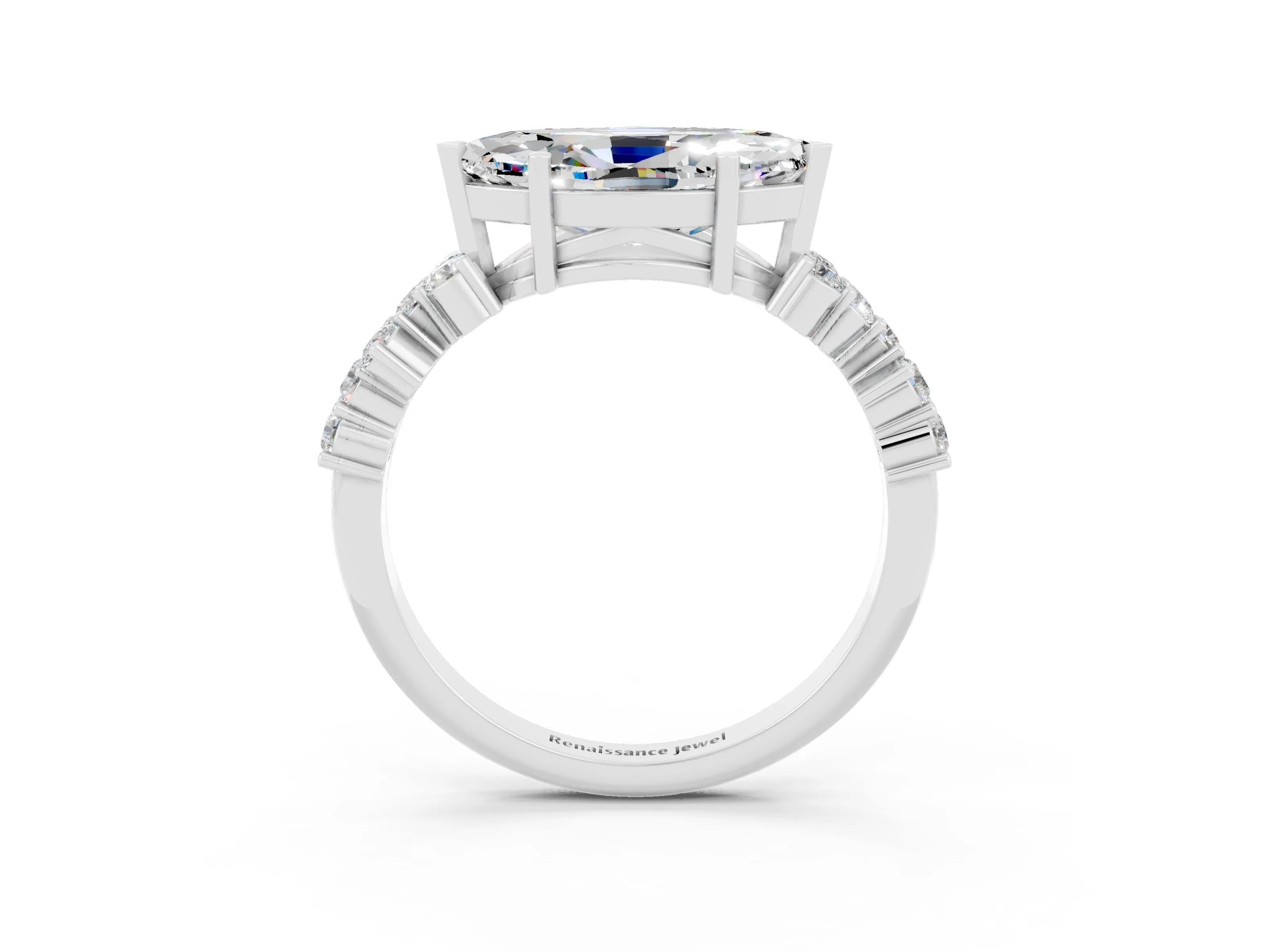 White gold Marquise Cut Diamond Cluster Pavé Band with Four-Prong Setting_3