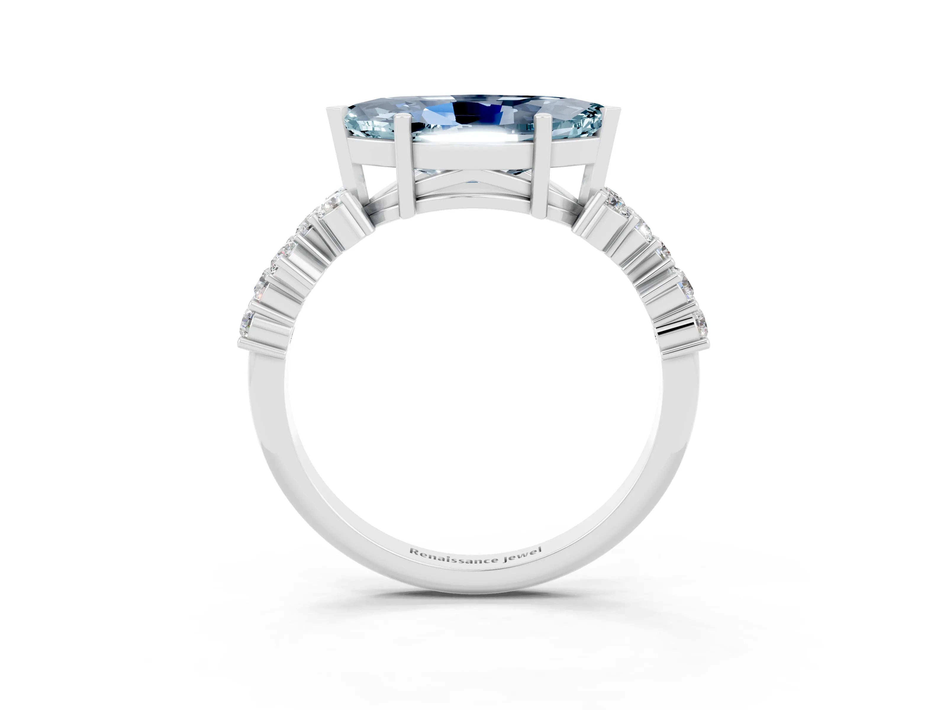 White gold Marquise Cut Diamond Cluster Pavé Band with Four-Prong Setting_3