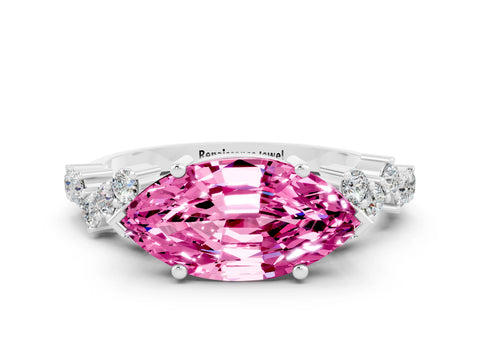 White gold Marquise Cut Diamond Cluster Pavé Band with Four-Prong Setting