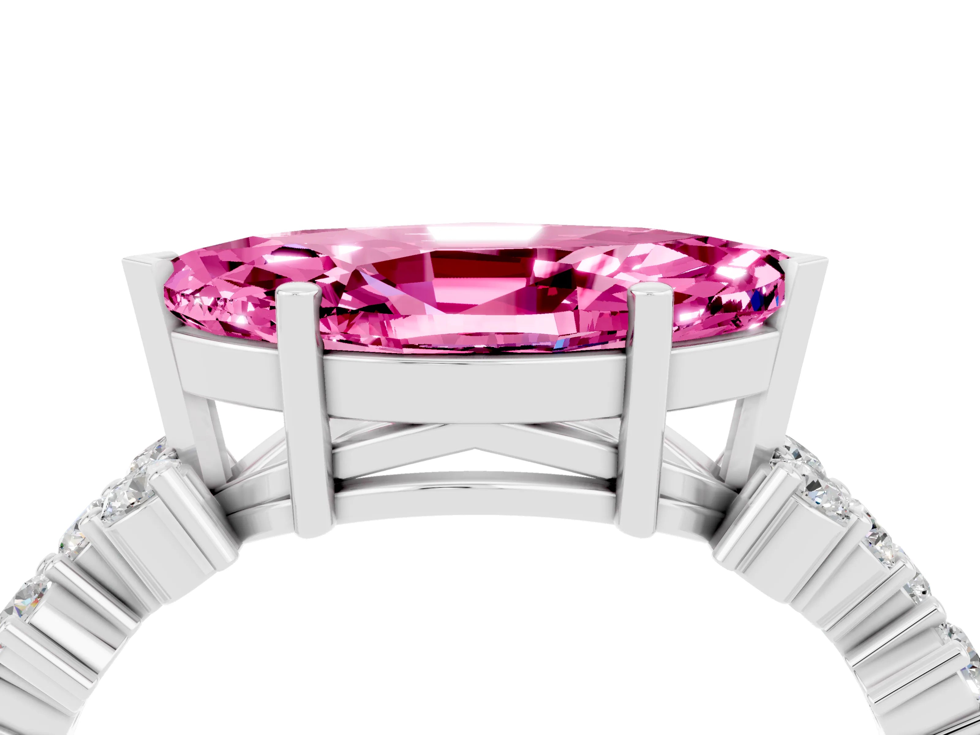 White gold Marquise Cut Diamond Cluster Pavé Band with Four-Prong Setting_4