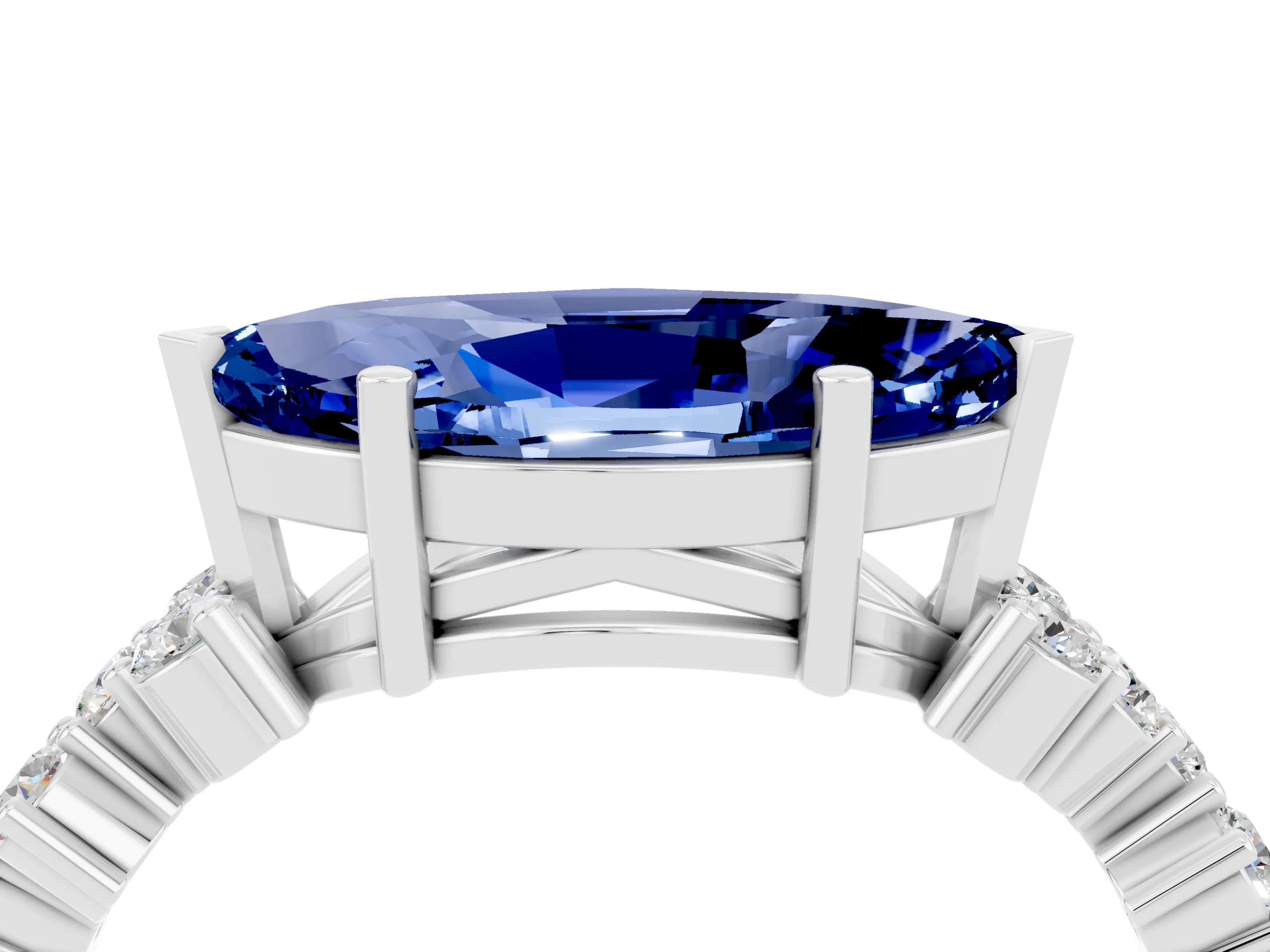 White gold Marquise Cut Diamond Cluster Pavé Band with Four-Prong Setting_4