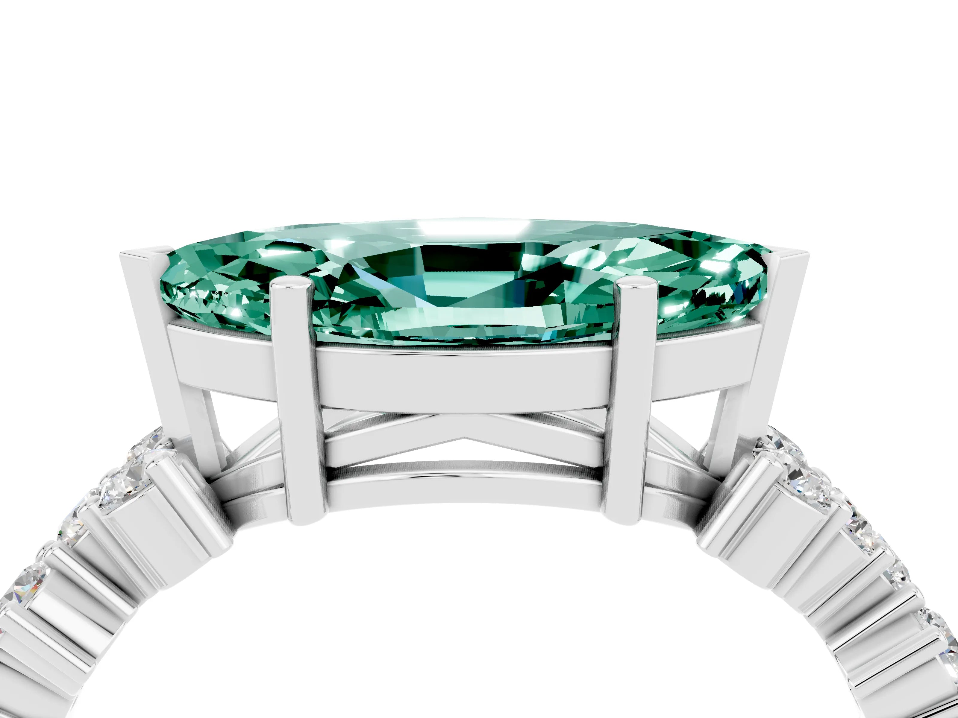White gold Marquise Cut Diamond Cluster Pavé Band with Four-Prong Setting_4