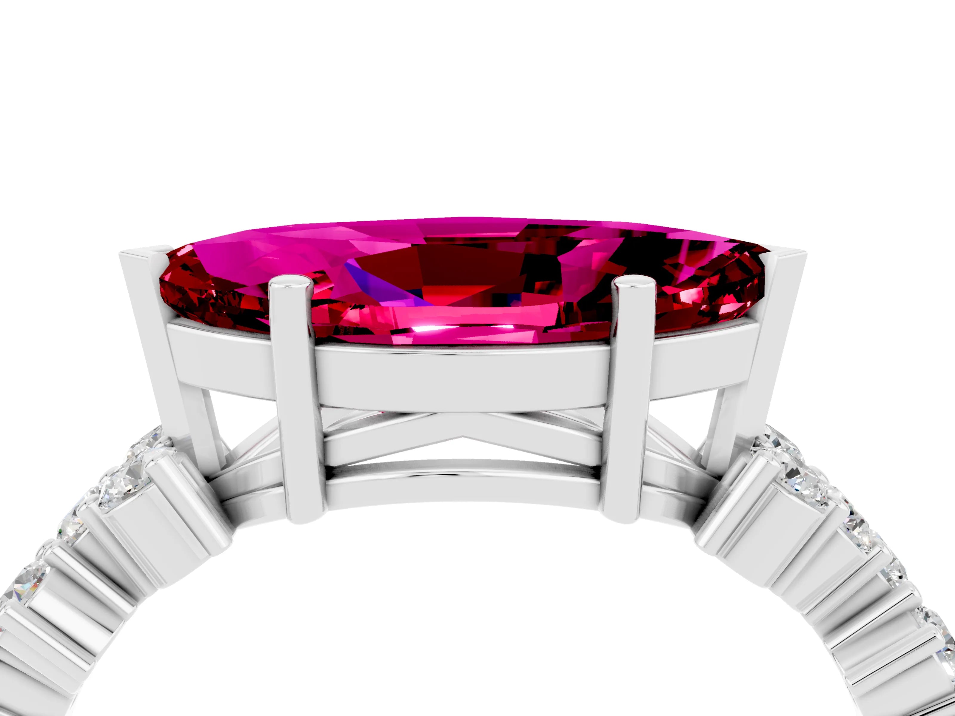 White gold Marquise Cut Diamond Cluster Pavé Band with Four-Prong Setting_4