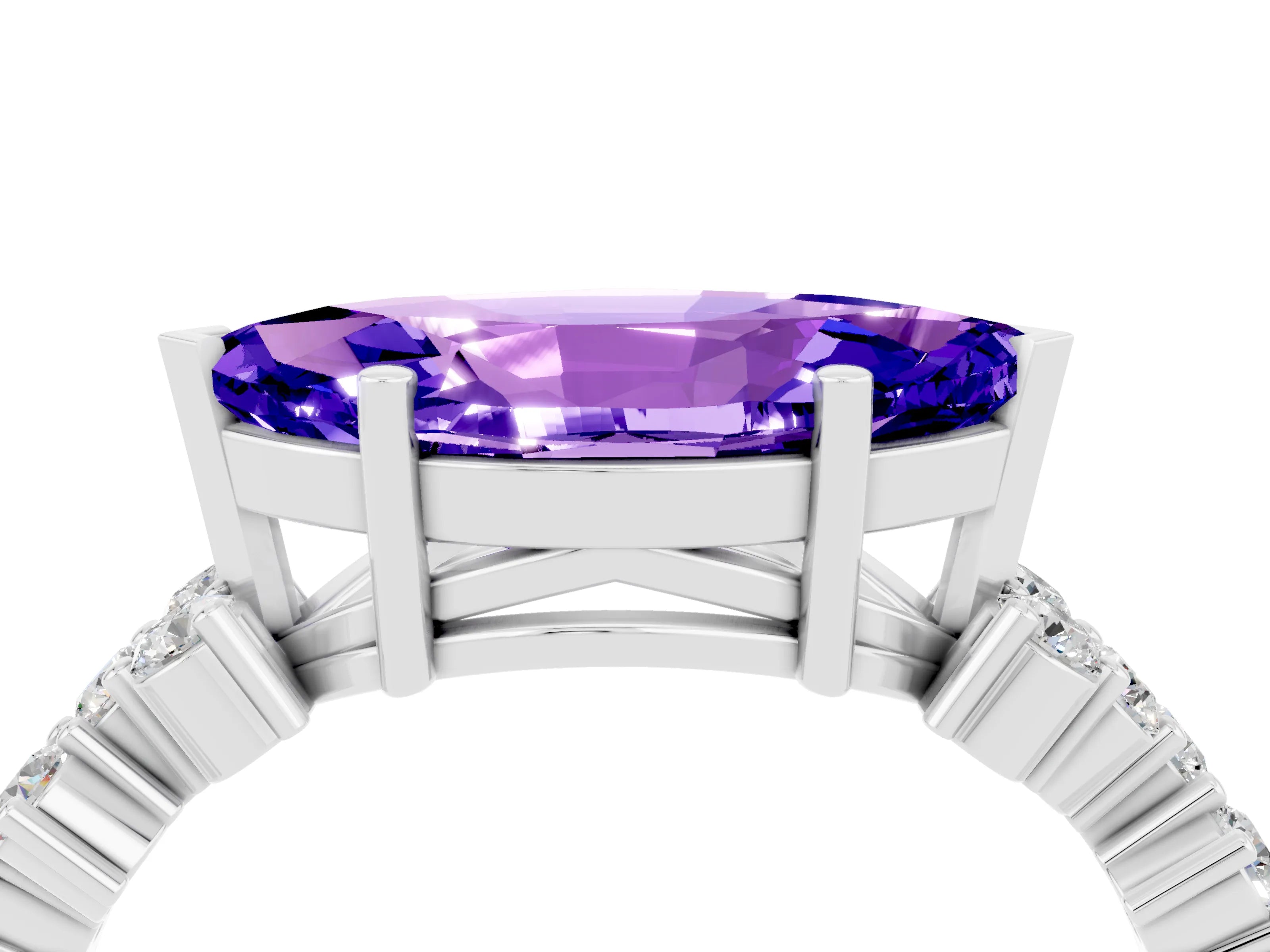 White gold Marquise Cut Diamond Cluster Pavé Band with Four-Prong Setting_4