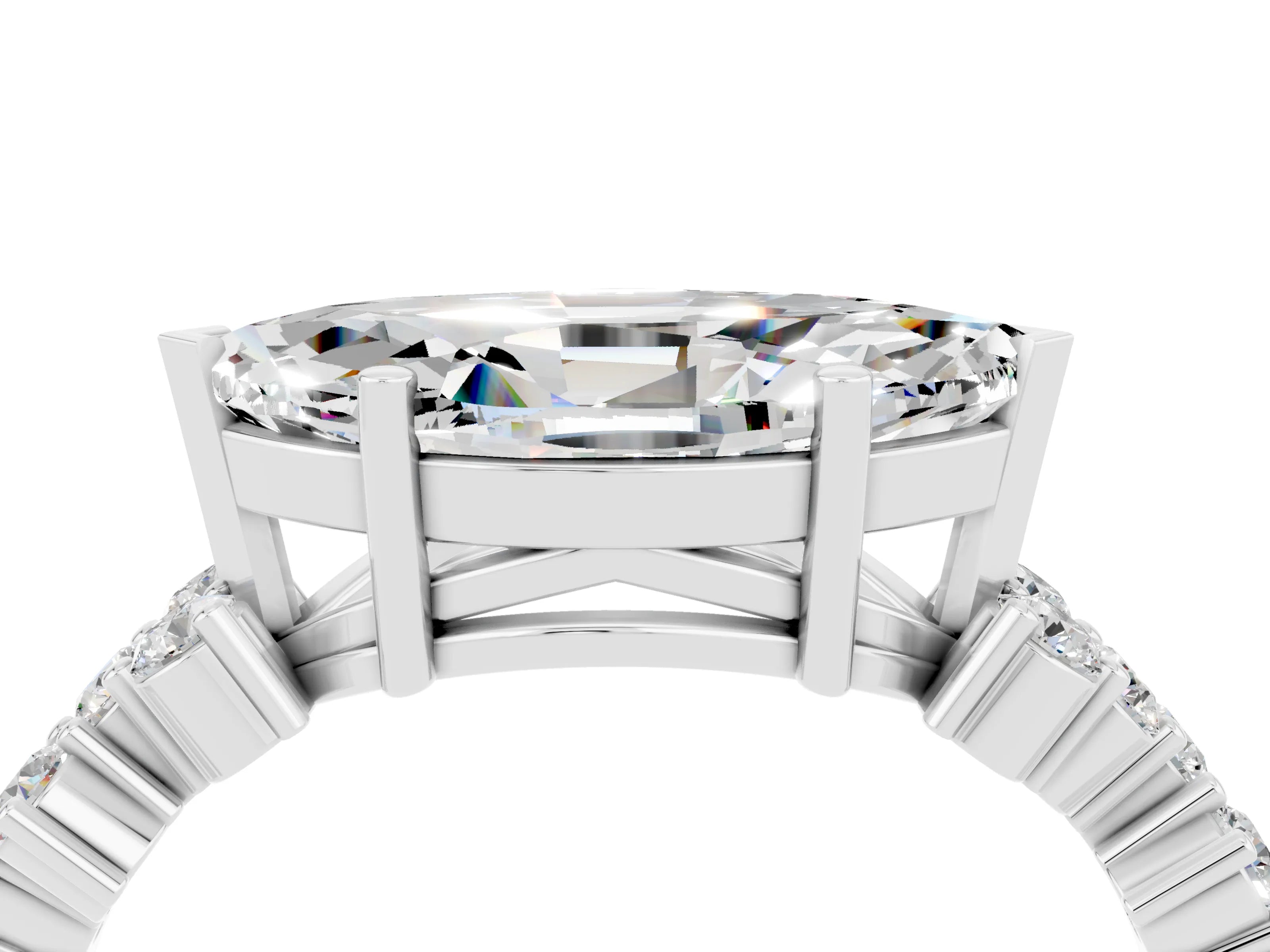 White gold Marquise Cut Diamond Cluster Pavé Band with Four-Prong Setting_4