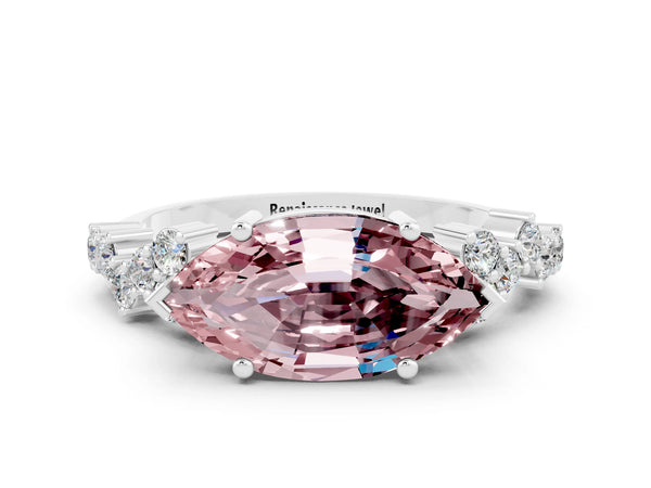 White gold Marquise Cut Diamond Cluster Pavé Band with Four-Prong Setting