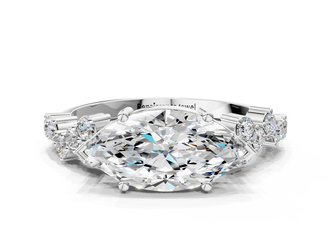 White gold Marquise Cut Diamond Cluster Pavé Band with Four-Prong Setting_9