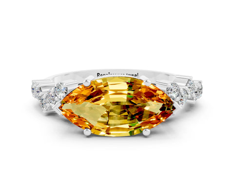 White gold Marquise Cut Diamond Cluster Pavé Band with Four-Prong Setting