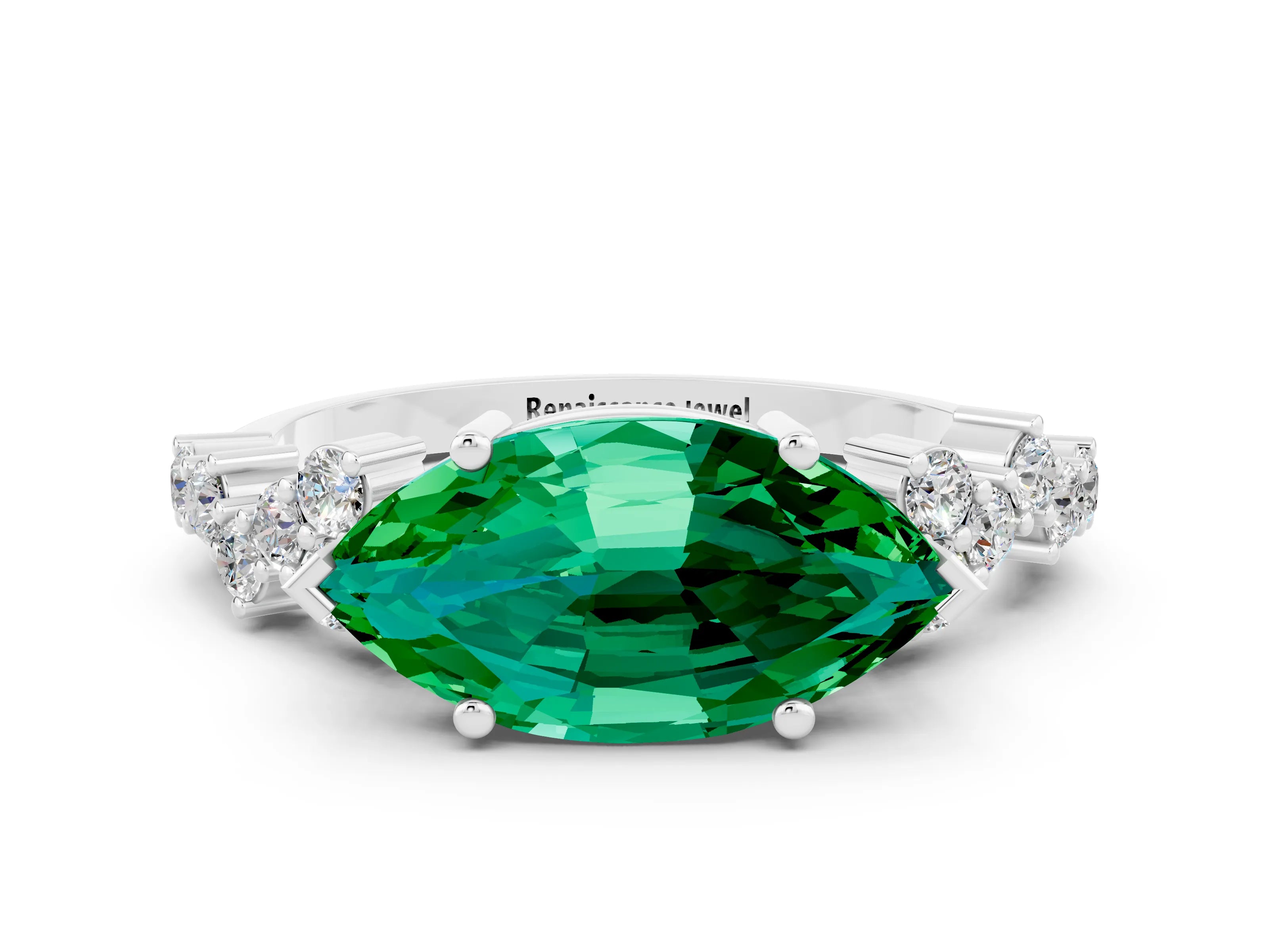 White gold Marquise Cut Diamond Cluster Pavé Band with Four-Prong Setting