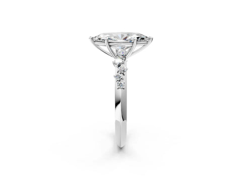 Silver 0.53 Carat E VVS2 Marquise Diamond Cluster Side Stone Solitaire Ring with Prong Setting