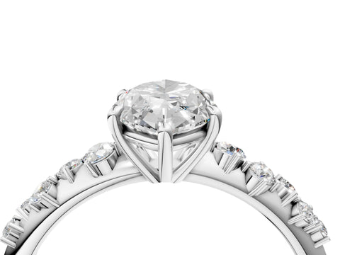 Silver 0.53 Carat E VVS2 Marquise Diamond Cluster Side Stone Solitaire Ring with Prong Setting