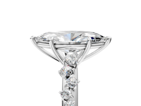 Silver 0.50 Carat D VVS2 Marquise Diamond Cluster Side Stone Solitaire Ring with Prong Setting