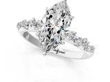 14K White Gold 2.06 Carat E VVS2 Marquise Diamond Cluster Side Stone Solitaire Ring with Prong Setting