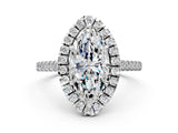 White gold Marquise Cut Diamond Cushion Halo Ring with Pavé Band_161