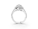 White gold Marquise Cut Diamond Double Halo Ring with Pavé Band and Prong Setting_168