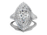 White gold Marquise Cut Diamond Double Halo Ring with Pavé Band and Prong Setting_173