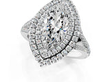 White gold Marquise Cut Diamond Double Halo Ring with Pavé Band and Prong Setting_174