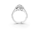 White gold Marquise Cut Diamond Double Halo Ring with Pavé Band and Prong Setting_176
