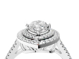 White gold Marquise Cut Diamond Double Halo Ring with Pavé Band and Prong Setting_177