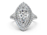 White gold Marquise Cut Diamond Double Halo Ring with Pavé Band and Prong Setting_185