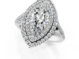White gold Marquise Cut Diamond Double Halo Ring with Pavé Band and Prong Setting_186