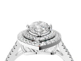 White gold Marquise Cut Diamond Double Halo Ring with Pavé Band and Prong Setting_189