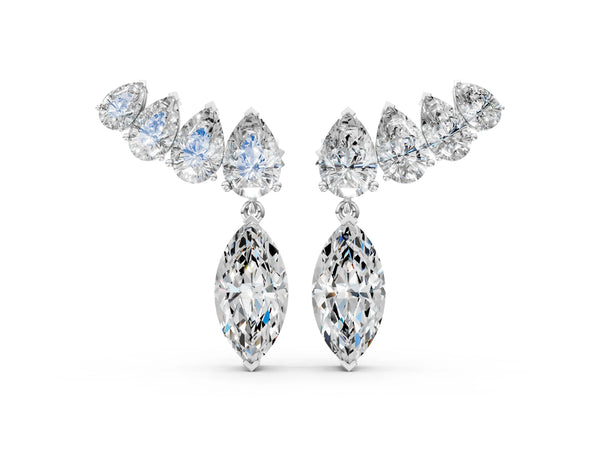 White gold Marquise Cut Diamond Ear Climber Drop Earrings