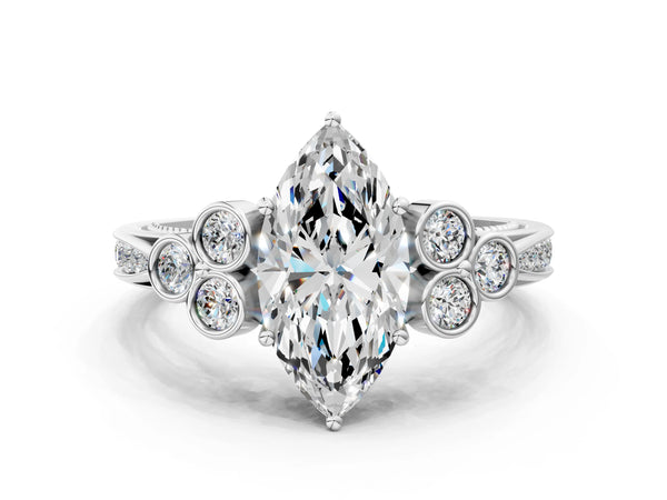 Sterling Silver Marquise Engagement Ring Setting with Bezel-Set Shoulder Clusters
