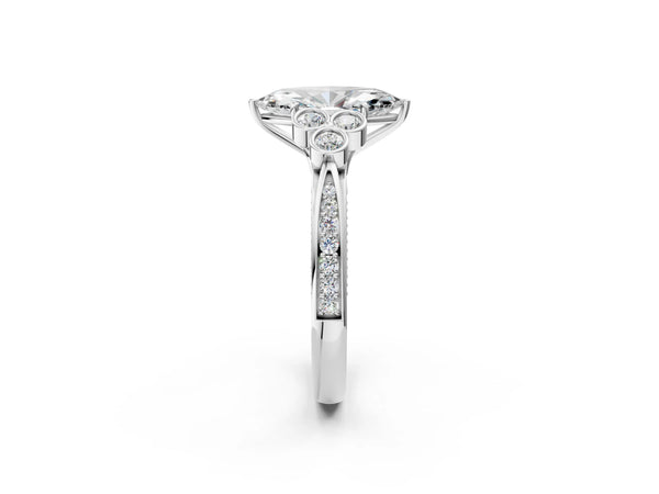 Platinum Marquise Vintage Engagement Ring Setting with Bezel-Set Shoulder Clusters and Milgrain