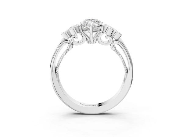 Platinum Marquise Vintage Engagement Ring Setting with Bezel-Set Shoulder Clusters and Milgrain