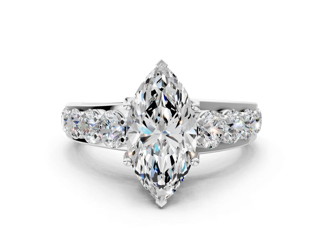 White gold Marquise Cut Diamond Engagement Ring with Pavé Band and Four-Prong Setting_44