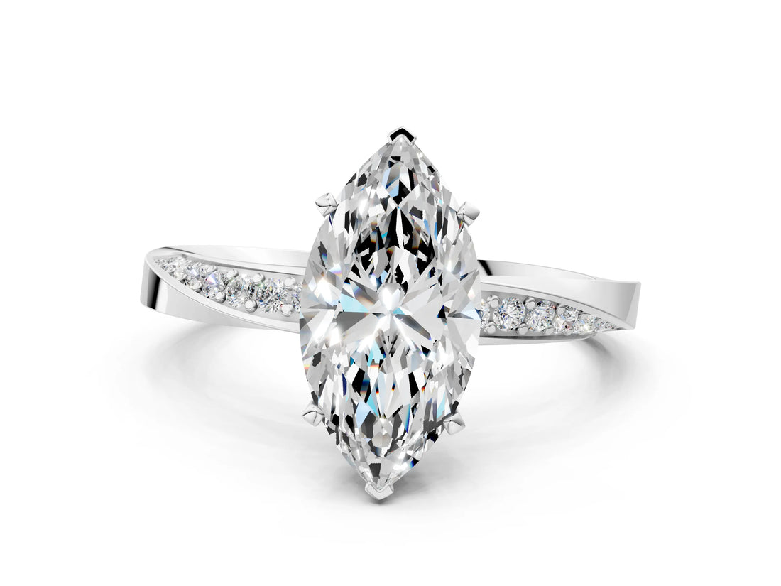 White gold Marquise Cut Diamond Engagement Ring with Side Stone Accents and Four-Prong Setting_62
