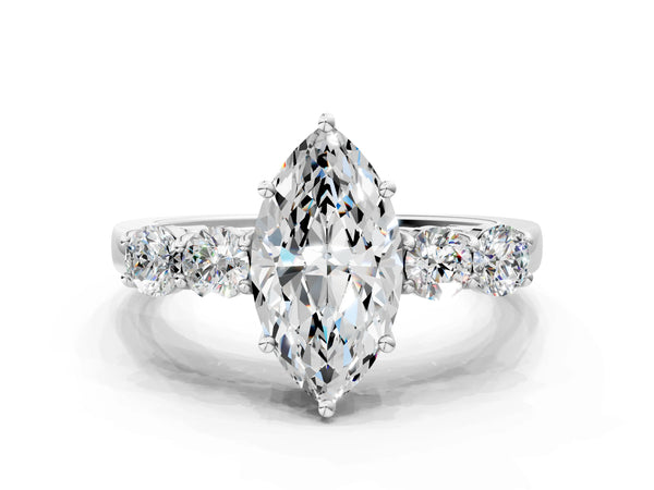 White gold Marquise Cut Diamond Five-Stone Prong Set White Gold Ring