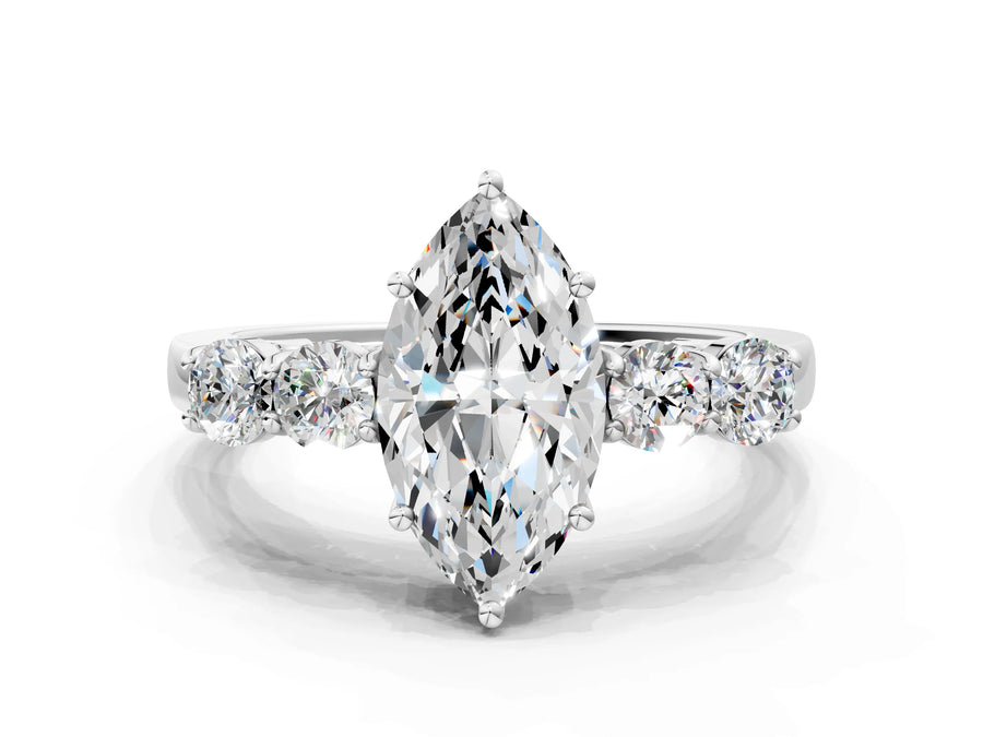 White gold Marquise Cut Diamond Five-Stone Prong Set White Gold Ring