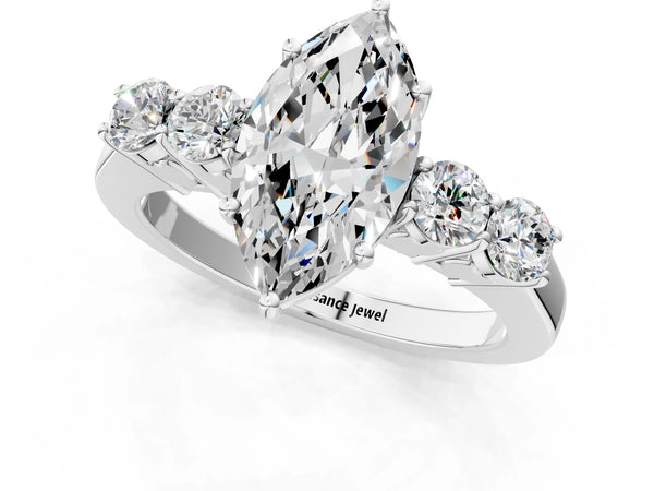 White gold Marquise Cut Diamond Five-Stone Prong Set White Gold Ring