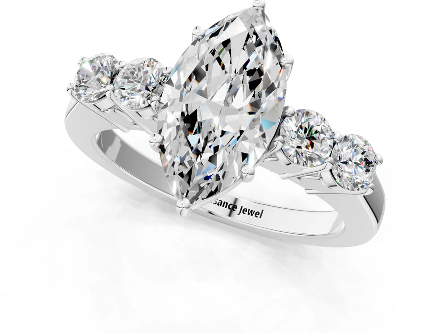 White gold Marquise Cut Diamond Five-Stone Prong Set White Gold Ring