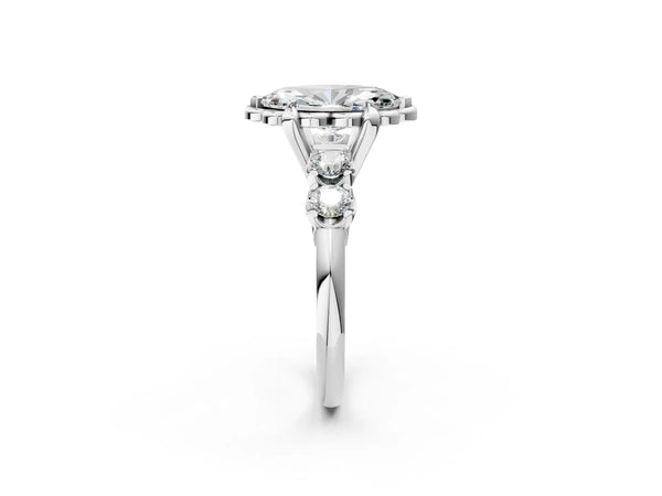 White gold Marquise Cut Diamond Floral Halo Engagement Ring with Shared Prong Setting