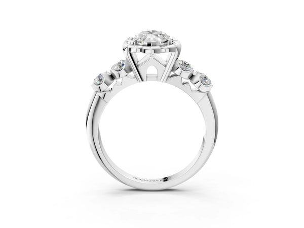 White gold Marquise Cut Diamond Floral Halo Engagement Ring with Shared Prong Setting