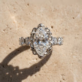 White gold Marquise Cut Diamond Floral Halo Engagement Ring with Shared Prong Setting_15