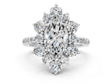White gold Marquise Cut Diamond Floral Halo Pave Band with Prong Setting_37