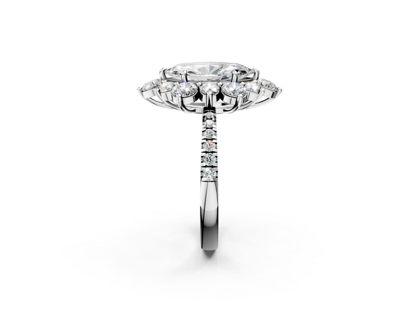 White gold Marquise Cut Diamond Floral Halo Pave Band with Prong Setting