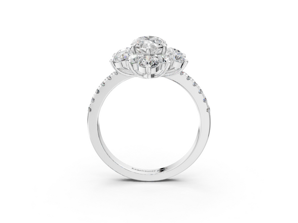 White gold Marquise Cut Diamond Floral Halo Pave Band with Prong Setting