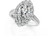White gold Marquise Cut Diamond Floral Halo Ring with Pavé Band and Prong Setting_11