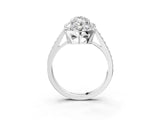White gold Marquise Cut Diamond Floral Halo Ring with Pavé Band and Prong Setting_13