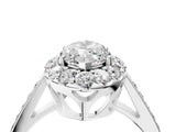 White gold Marquise Cut Diamond Floral Halo Ring with Pavé Band and Prong Setting_14