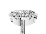 White gold Marquise Cut Diamond Floral Halo Ring with Pavé Band and Prong Setting_15